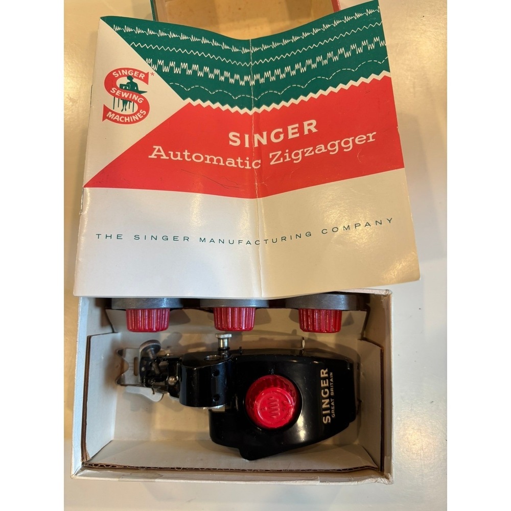 Singer Automatic Zigzagger Attachment 161158 Vintage Set Black Red With Cams Box